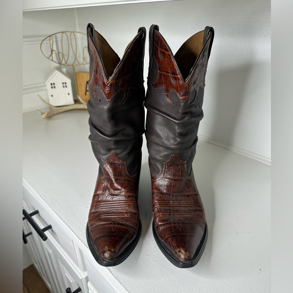 **SOLD**Ariat Women’s 9.5B Exotic Slouch Western Cowboy Boots Brown Leather - Picture 2 of 10